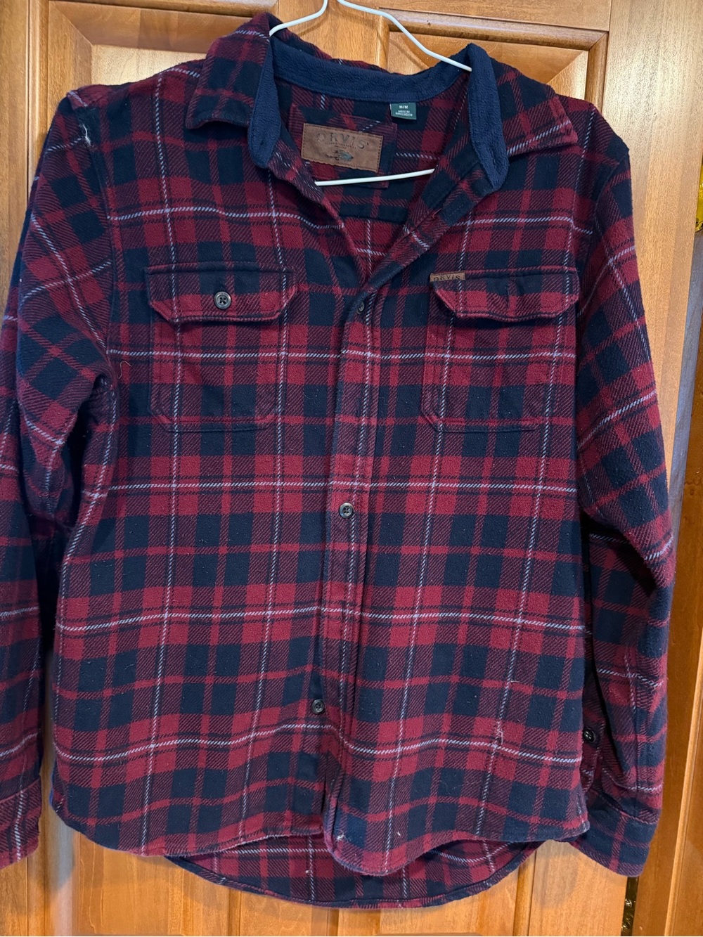 Orvis flannel cotton plaid shirt medium red navy blue